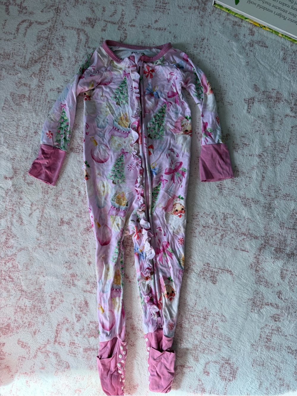 Toddler Pink Holiday Print Footed One-Piece Pajama